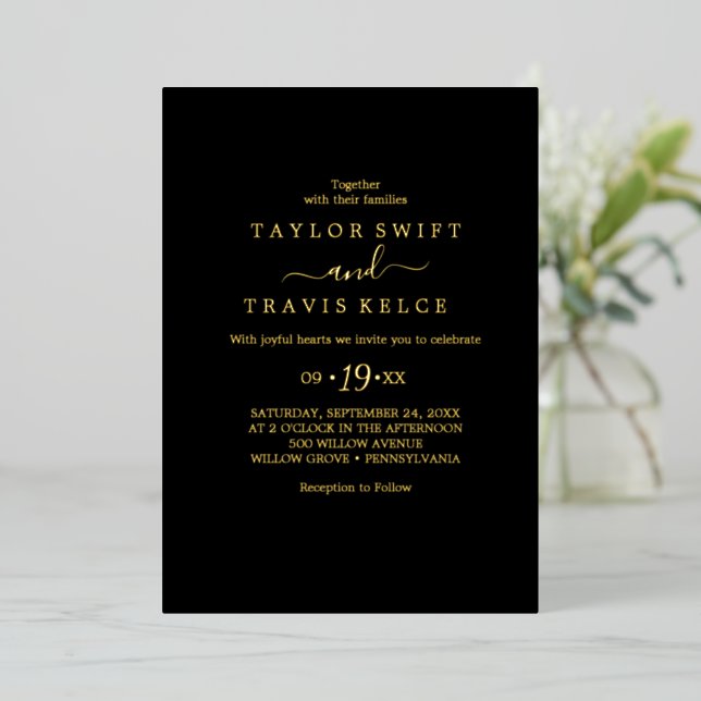 Modern Gold Foil Script | Black Casual Wedding  (Standing Front)