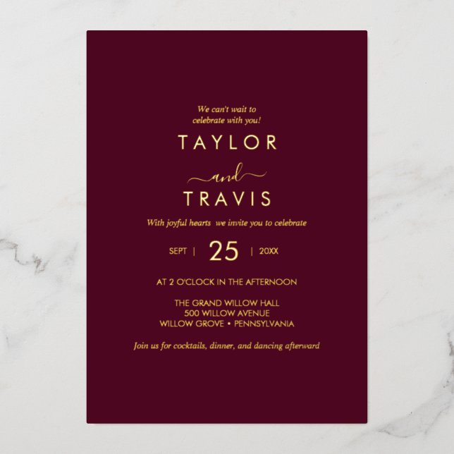 Modern Gold Foil Script Casual Wedding  (Front)