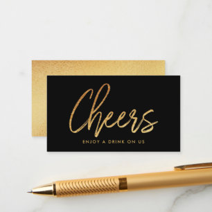 Modern Gold Foil Script "Cheers" Drink Ticket Enclosure Card