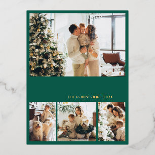Modern Gold Foil Script Collage Holiday Postcard