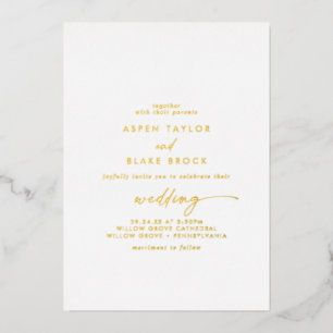 Modern Gold Foil Script Couple & Parents Wedding