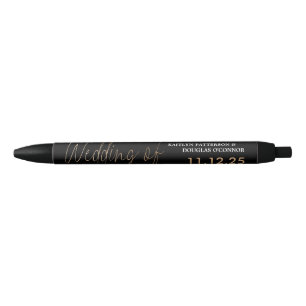 Modern Gold Foil Script Effect Wedding Favour Black Ink Pen