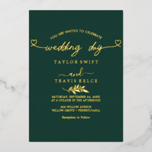 Modern Gold Foil Script Emerald Photo Wedding