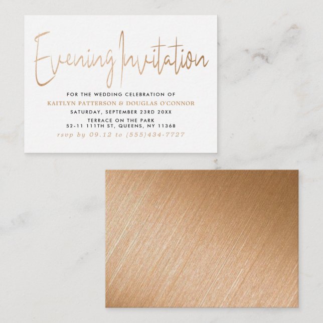 Modern Gold Foil Script Evening Invitation (Front/Back)