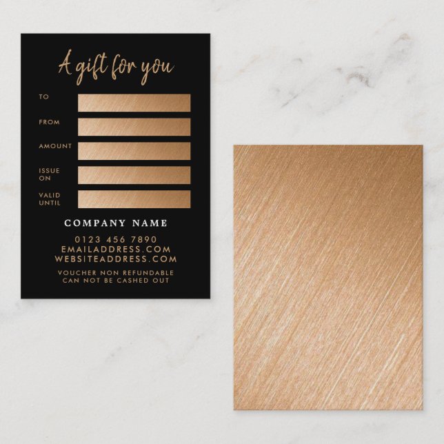 Modern Gold Foil Script Gift Certificate Cards (Front/Back)
