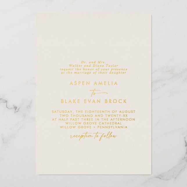 Modern Gold Foil Script | Ivory Formal Wedding (Front)