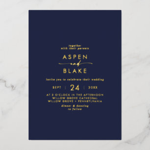 Modern Gold Foil Script   Navy Casual Wedding