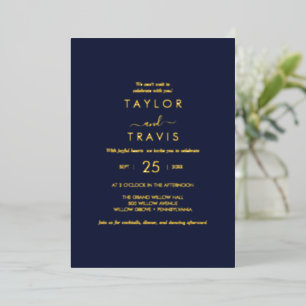 Modern Gold Foil Script Navy Casual Wedding