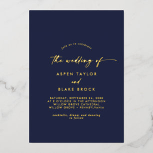 Modern Gold Foil Script Navy The Wedding Of