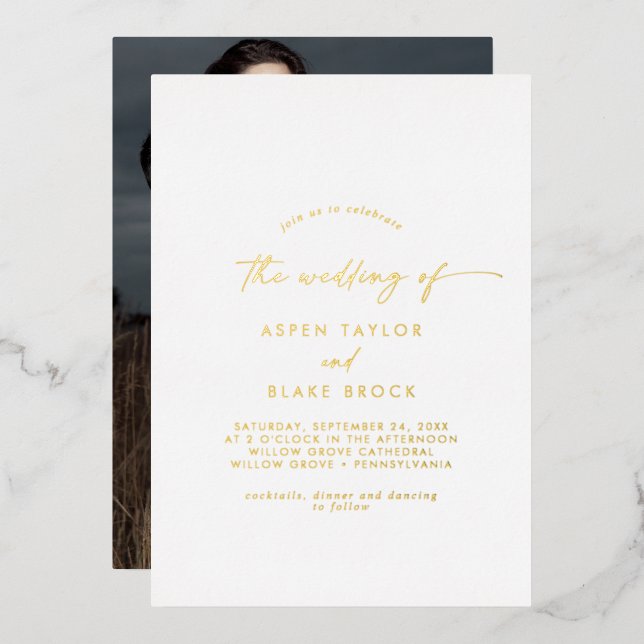 Modern Gold Foil Script Photo Wedding (Front/Back)