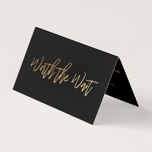 Modern Gold Foil Script Photo Worth The Wait Card (Front)