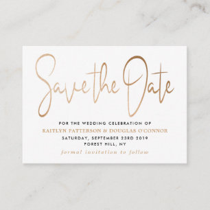 Modern Gold Foil Script Save The Date Enclosure Card
