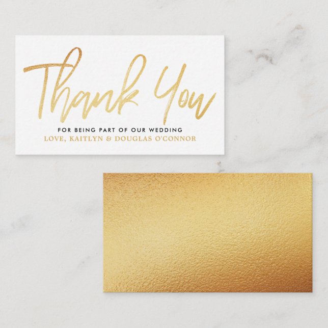 Modern Gold Foil Script Wedding Thank You Enclosure Card (Front/Back)