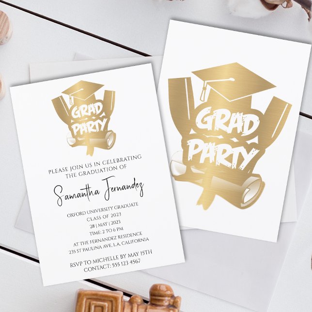 Modern Gold Foil Stylish Script Graduation Party Invitation (Creator Uploaded)