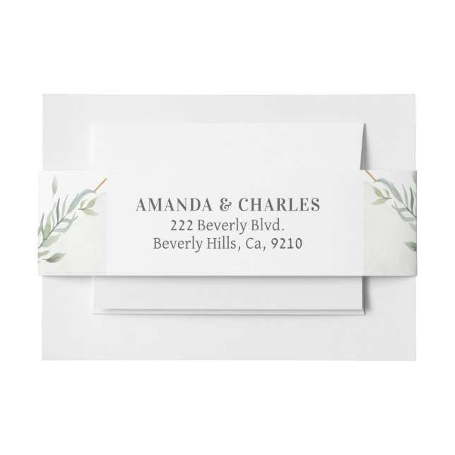 Modern Gold & Foliage Frame Invitation Belly Band (Front Example)