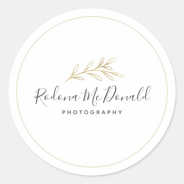 Modern Gold Foliage Greenery Professional Classic Round Sticker (Front)