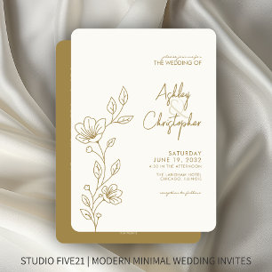 Modern Gold Foliage Outline All-in-One Wedding Invitation