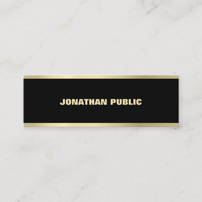 Modern Gold Font Elegant Simple Black Plain Luxury Mini Business Card (Front)
