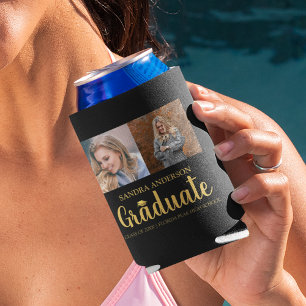 Modern Gold Font   Photo Collage Graduation Can Cooler
