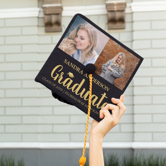 Modern Gold Font | Photo Collage Graduation Cap Topper (Creator Uploaded)