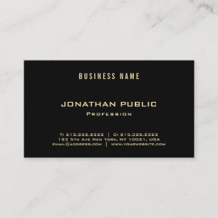 Modern Gold Font Text Chic Elegant Black Plain Top Business Card