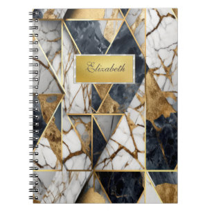 Modern Gold Frame,Black Geometric Marble Notebook