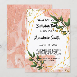 Modern Gold Frame Ivory Green Floral Birthday Invitation