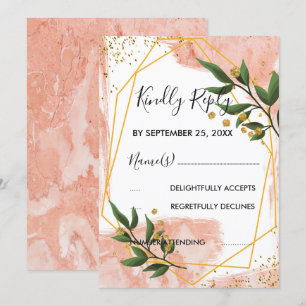 Modern Gold Frame Ivory Green Floral  RSVP Invitation