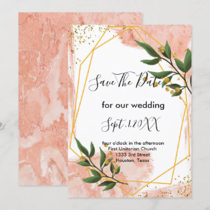 Modern Gold Frame Ivory Green Floral save the date Invitation