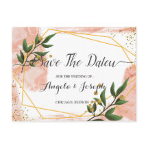 Modern Gold Frame Ivory Green Floral Save the Date