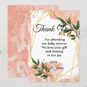 Modern Gold Frame Ivory Green Floral thank you Invitation