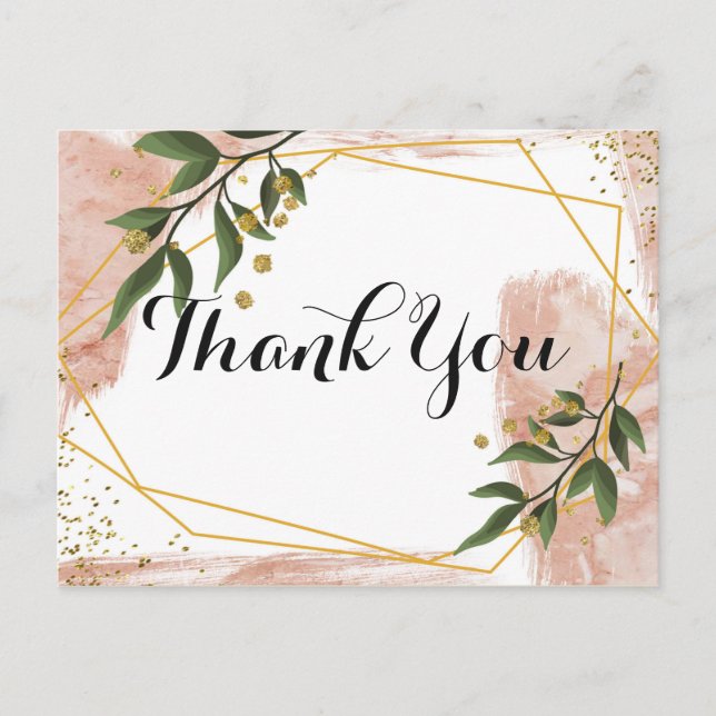 Modern Gold Frame Ivory Green Floral Thank you Postcard (Front)