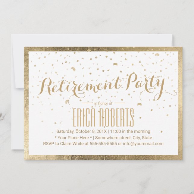 Modern Gold Frame Minimalist Retirement Party Invitation (Front)