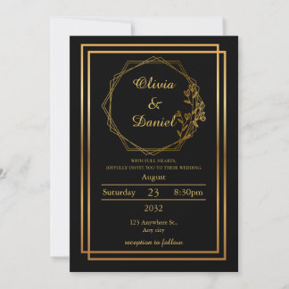 Modern Gold Frame Wedding Invitation on Black