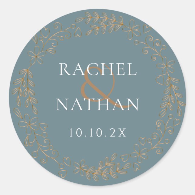 Modern Gold Garland Wedding Classic Round Sticker (Front)