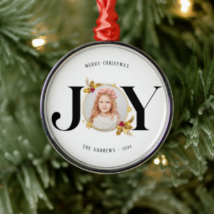 Modern Gold Geometric Family Photo Christmas Metal Ornament