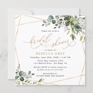 Modern Gold Geometric Greenery Bridal Shower Invitation