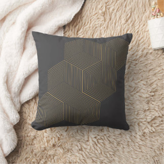 Modern Gold Geometric Honeycomb 3D Optical Illusio Throw Pillow