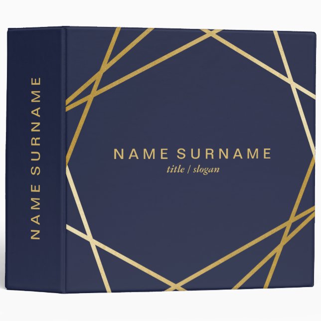 Modern Gold Geometric Midnight Blue 2 inch Binder (Front/Spine)