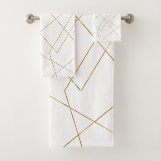 Modern Gold Geometric Strokes Abstract Design Bath Towel Set (Insitu)