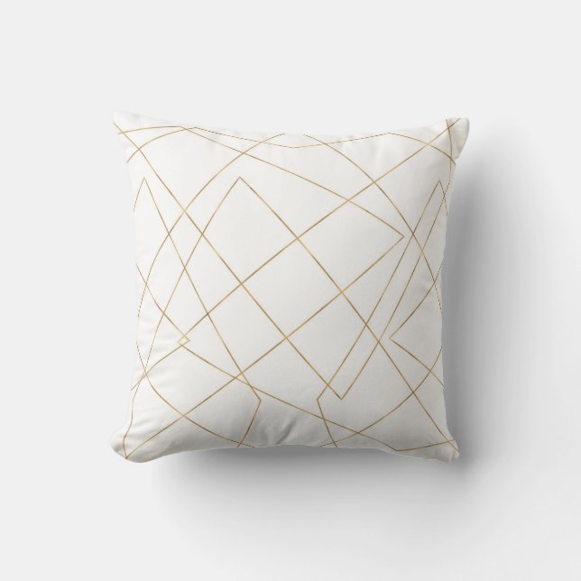 Modern Gold Geometric Strokes Abstract Design Throw Pillow (Front)