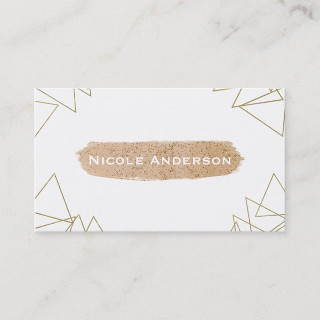 Modern Gold Geometric Triangles Peach Brush Modern Business Card (Front)