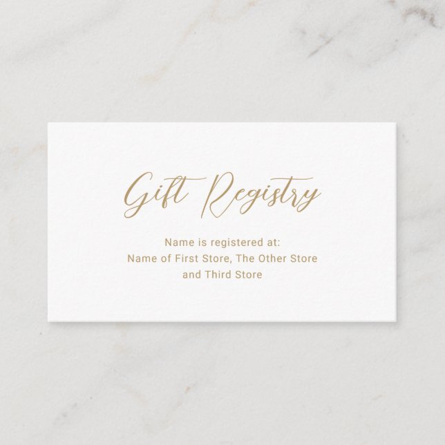 Modern Gold Gift Registry Simple Baby Shower Enclosure Card (Front)