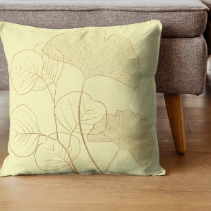 Modern Gold Gingko Leaves Throw Pillow