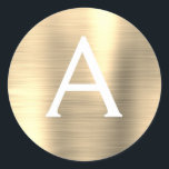 Modern Gold Girly Metallic Monogram Classic Round Sticker<br><div class="desc">Modern Gold Faux Girly Metallic Stainless Steel Foil Elegant Sticker. This sticker can be customized to include your initial and first name for a gift package.</div>