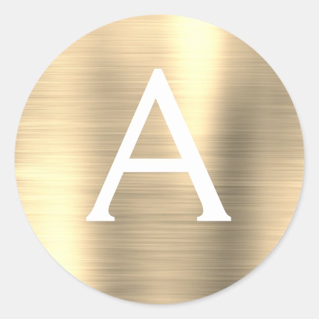 Modern Gold Girly Metallic Monogram Classic Round Sticker (Front)