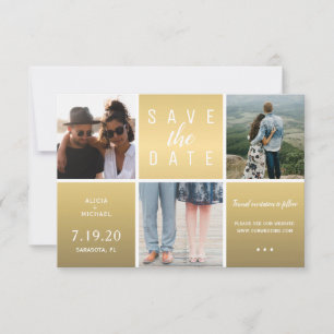 Modern gold glitter 3 photo collage wedding save the date