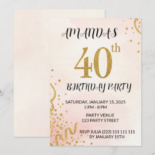 Modern Gold Glitter 40th Birthday Invitation