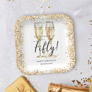 Modern Gold Glitter 50th Birthday  Paper Plate