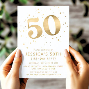 Modern Gold Glitter 50th Fifty Birthday Invitation